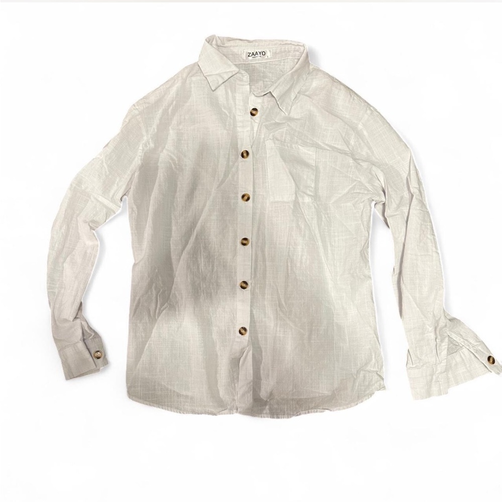 Crisp White and Brown Button Down Shirt with Traditional Collar
